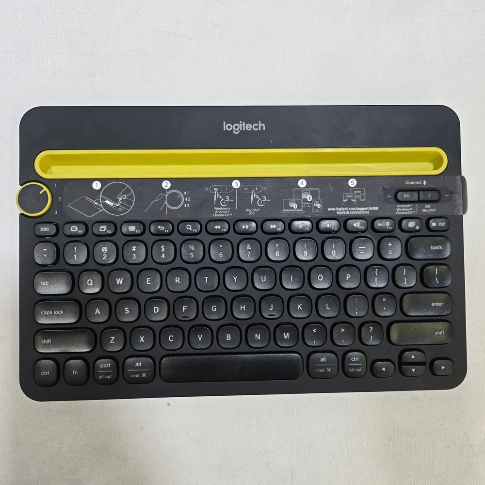 Logitech K480 Bluetooth Multi-Device Keyboard Black Yellow Wireless Tablet Stand